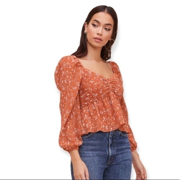 ASTR The Label Nordstrom Long Sleeve Sweetheart Top Rust Multi Floral XL NWT - Picture 12 of 12